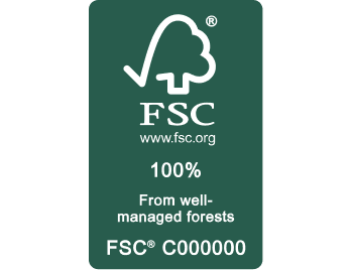 FSC 100% All materials used come from responsibly managed, FSC-certified forests. Products with the FSC 100% label contribute most directly to our mission to ensure thriving forests for all, forever.