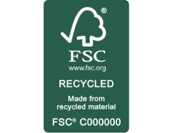 FSC Recycled The product is made from 100 per cent recycled materials. Using recycled material makes the most of precious forest resources and reduces the pressure to harvest more trees.