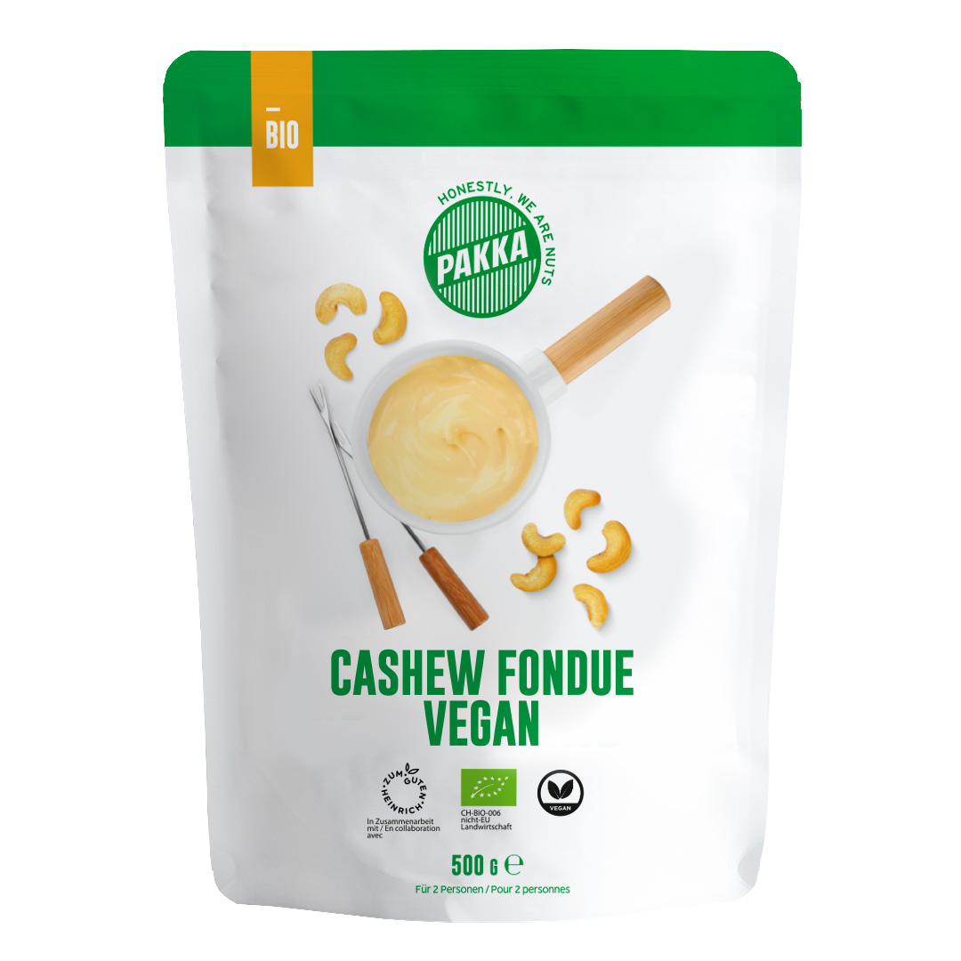 Vegan Cashew Fondue, 500g Vegan organic fondue alternative based on cashew pieces, prepared ready to eat, for 2 people