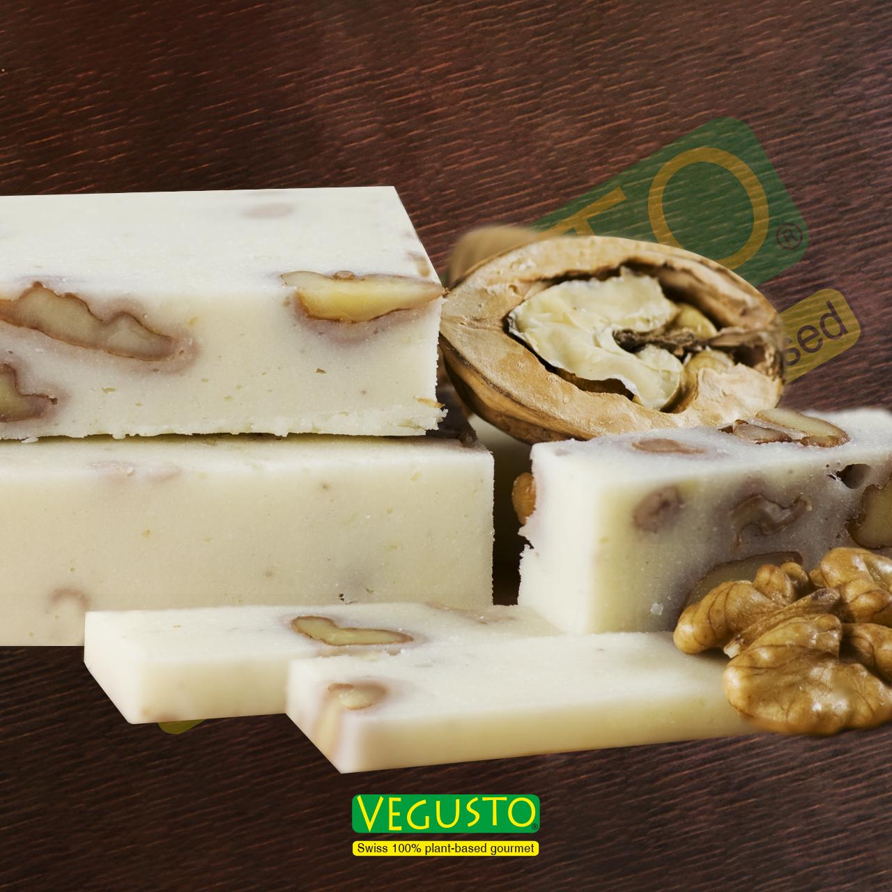 No-Moo, Walnut Vegan, non-dairy alternative to cheese with walnuts and with a mild-aromatic, nutty flavour.