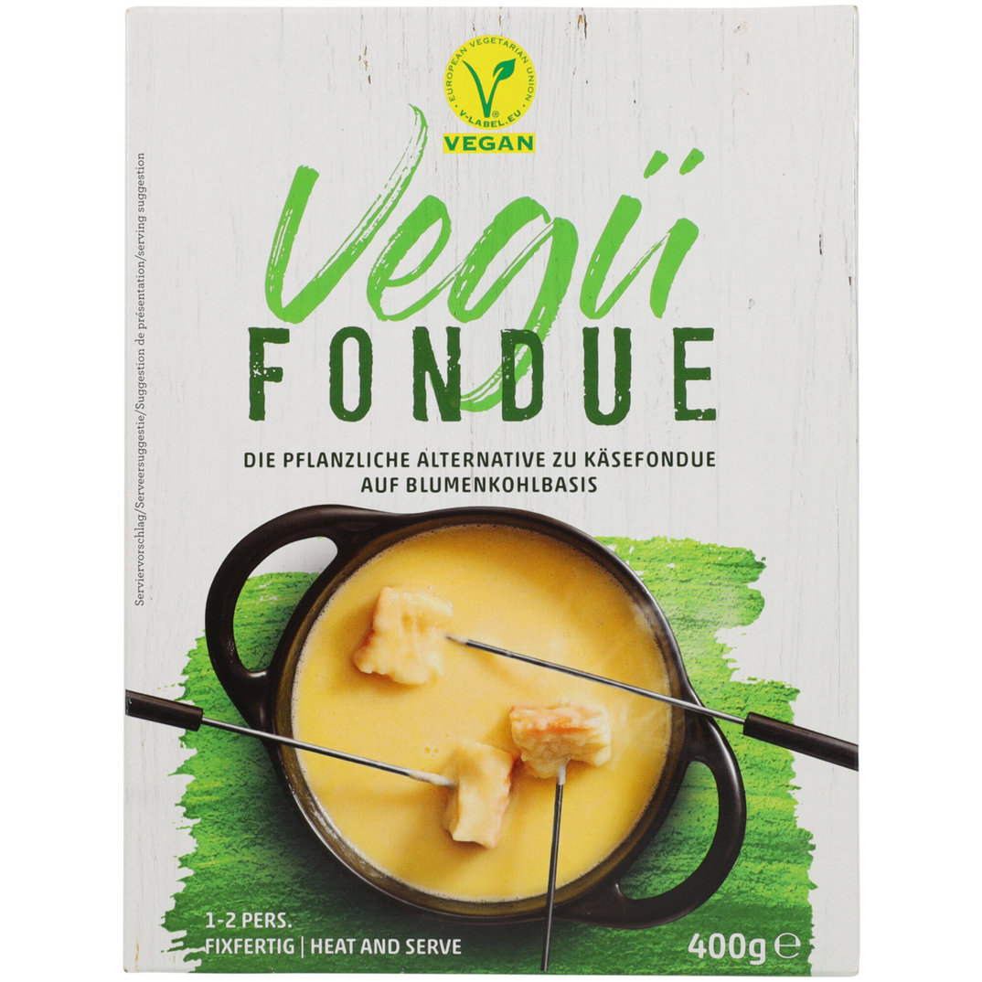Vegü Cheese Fondue Cauliflower Power.
For vegans or those who need a little variety. Our delicious vegetable alternative to cauliflower-based cheese fondue offers an unforgettable taste experience.

A creation for a different kind of fondue evening.