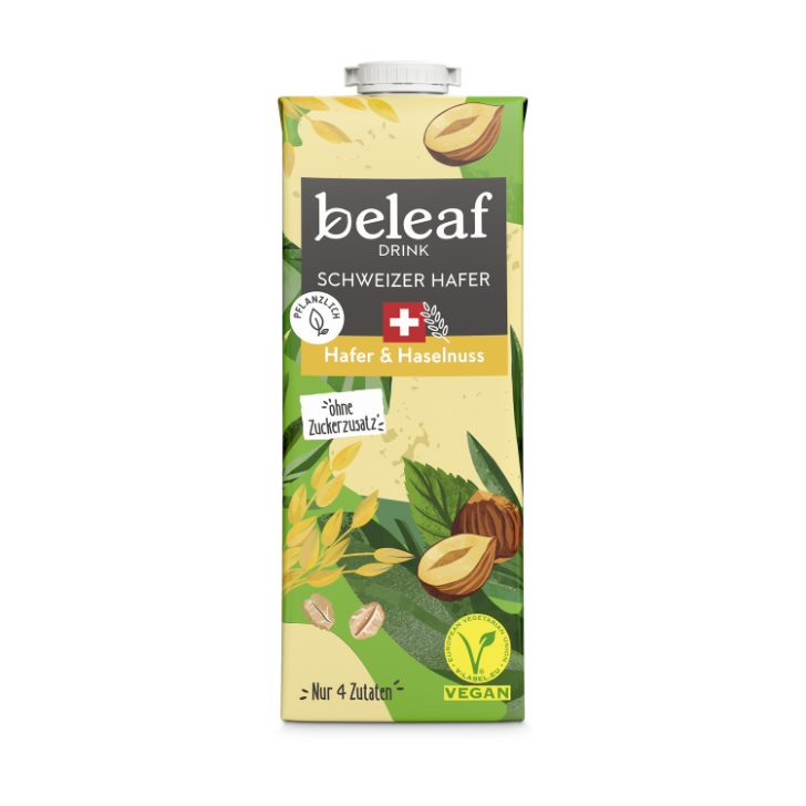 beleaf Oat Drink Oat & Hazelnut If you sometimes miss the "NUSS" in enjoyment, we have something for you here. The plant-based oat drink with an extra hazelnut-fine taste tastes great in coffee, muesli or simply chilled and pure. beleaf it.