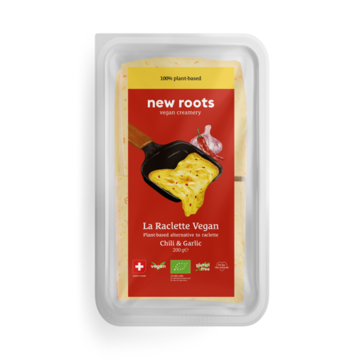 La Raclette Vegan - Chili & Garlic Plant-based alternative to raclette with Chili & Garlic. Made in Switzerland from organic chickpeas and lupine seeds.