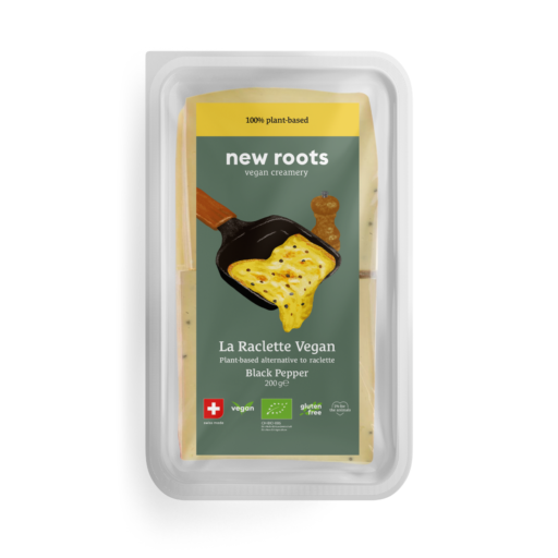 La Raclette Vegan - Black Pepper Plant-based alternative to raclette with black pepper. Made in Switzerland from organic chickpeas and lupine seeds.