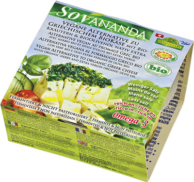Vegan Alternative to Greek cheese with organic herbs SOYANANDA, fermented vegan organic alternative to Greek organic cheese with organic herbs & organic extra virgin olive oil, rich in Omega-3 
200g cup, NOT pasteurized, keep refrigerated