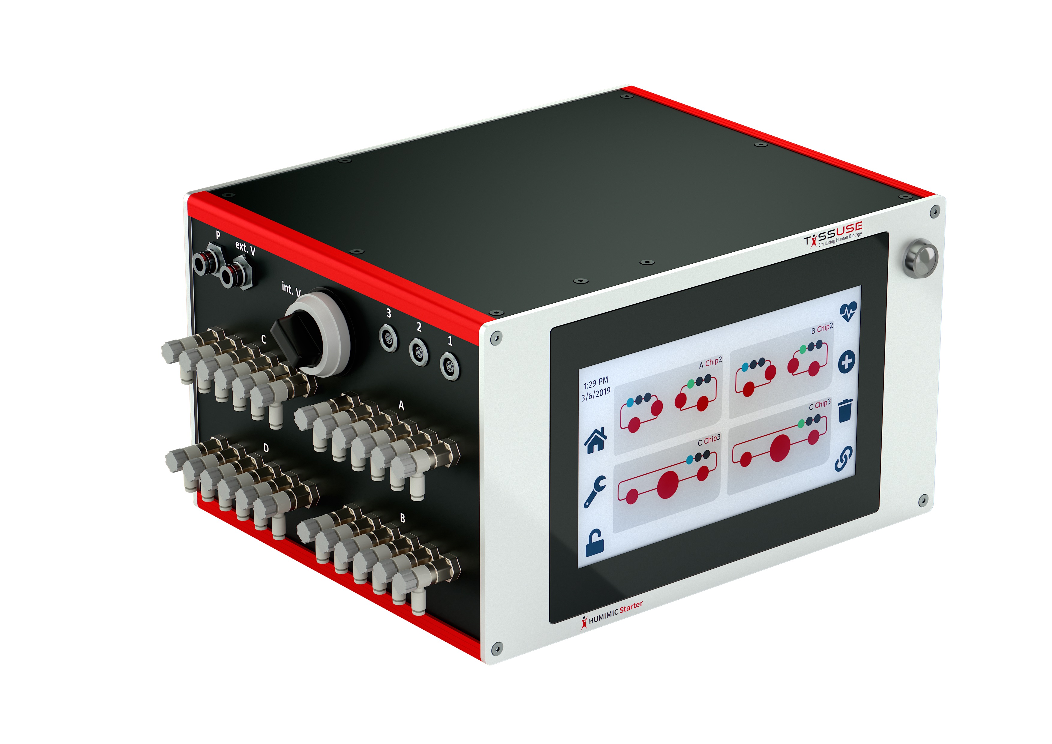 HUMIMIC Starter Our Multi-Organ-Chips require a Control Unit. The HUMIMIC Starter delivers 24 pre-calibrated pneumatic connectors for optimal operation of the on-chip pumps.